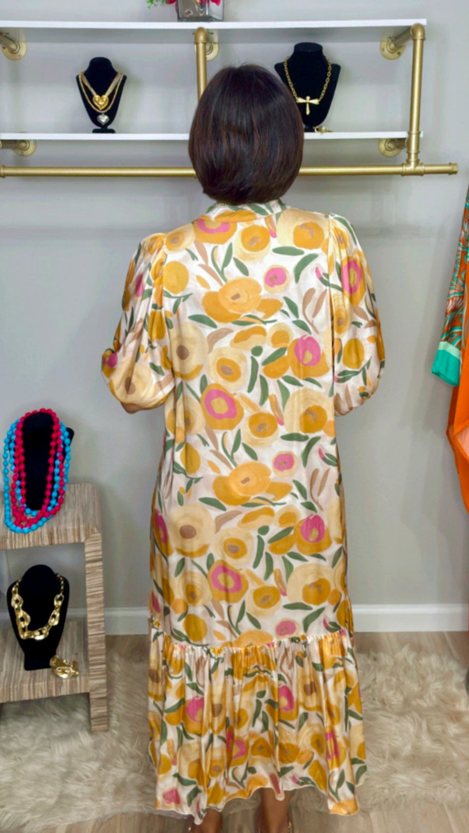 Italian Silk Flower Stampes Dress