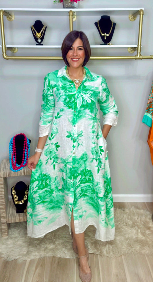 Italian Stamped Linen Dress