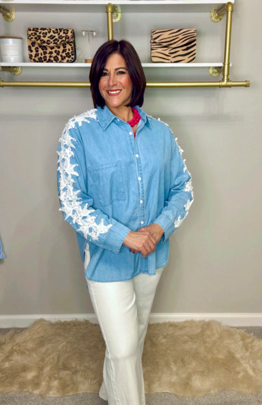 Italian Jean Sleeve Detail Blouse