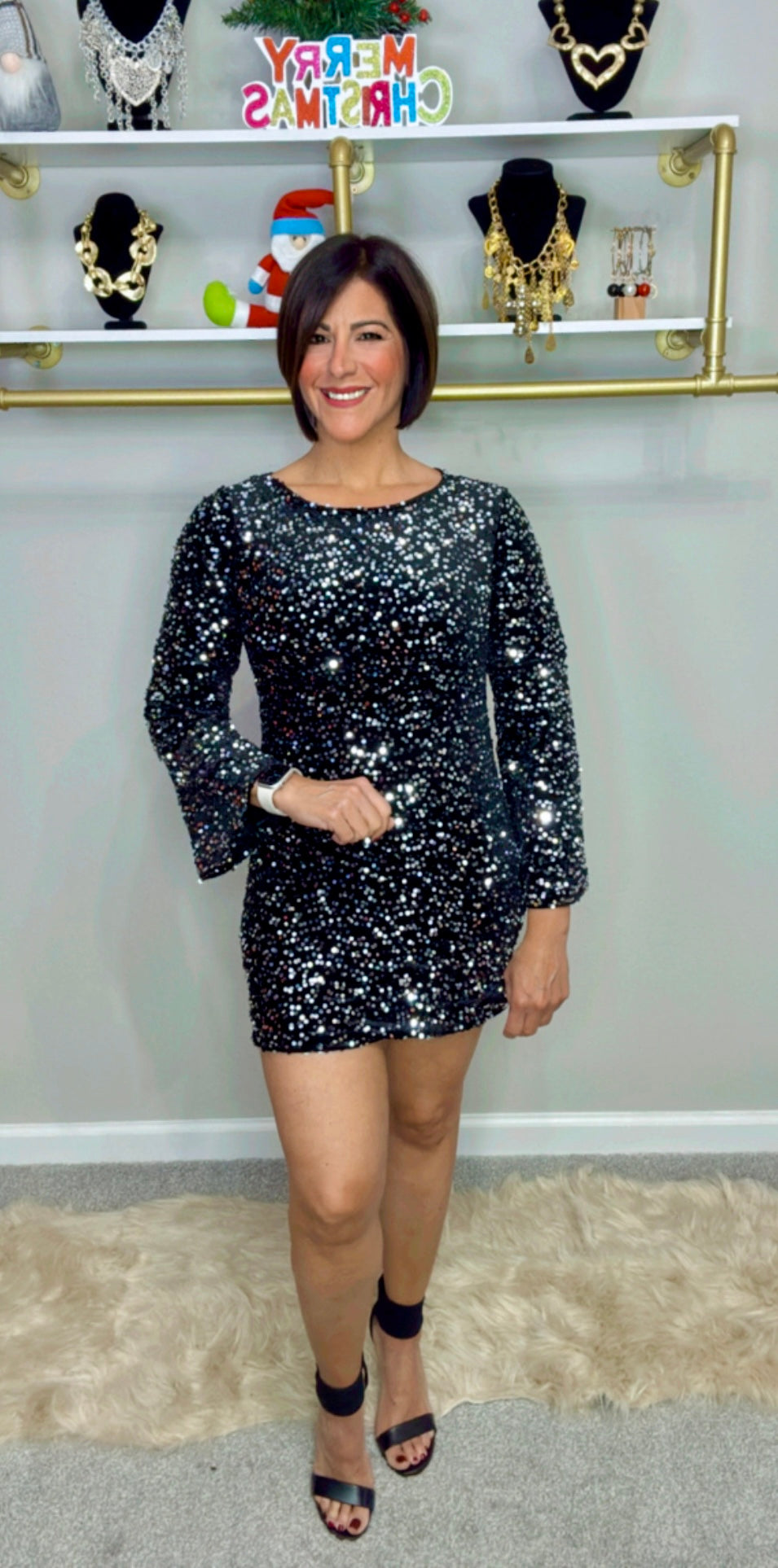 Italian Velvet Sequins Mini Dress