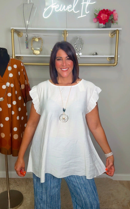 Italian Ruffle Sleeves Blouse with necklace