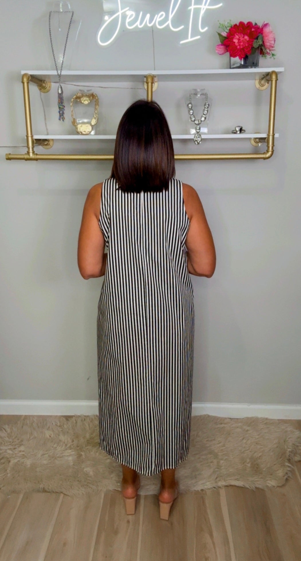 Italian Sleeveless Stripes Midi