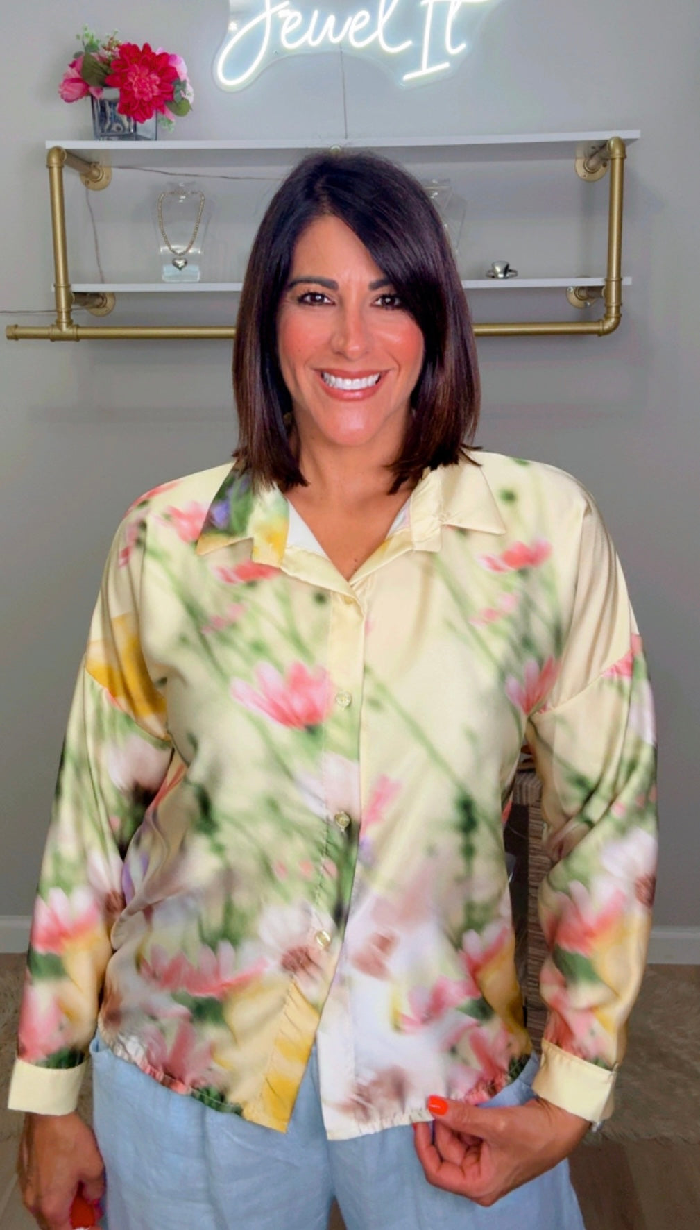Italian Satén Stamped Blouse