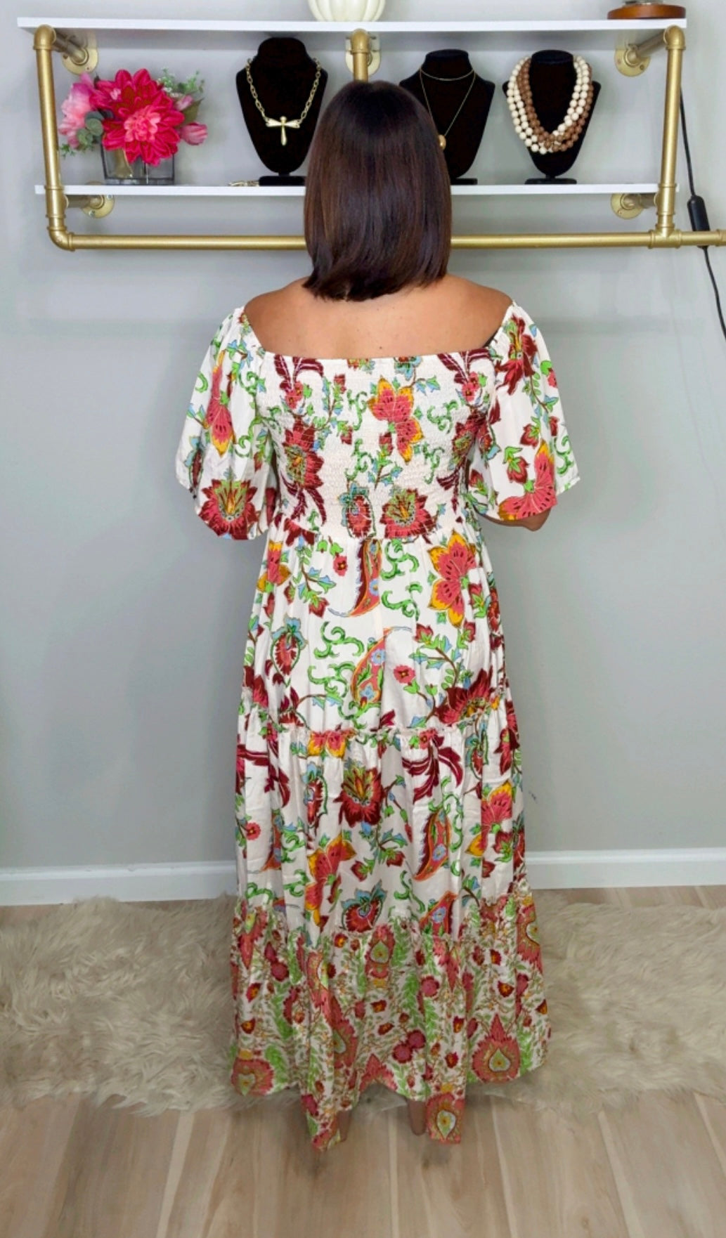 Off Shoulder Stamped Maxi