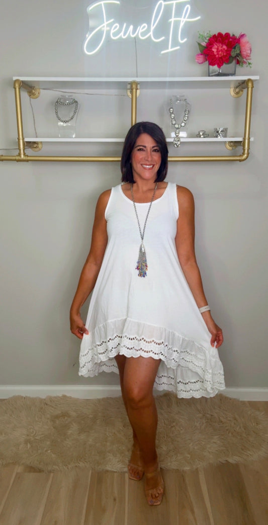 Italian Eyelet Hem High Low Dress