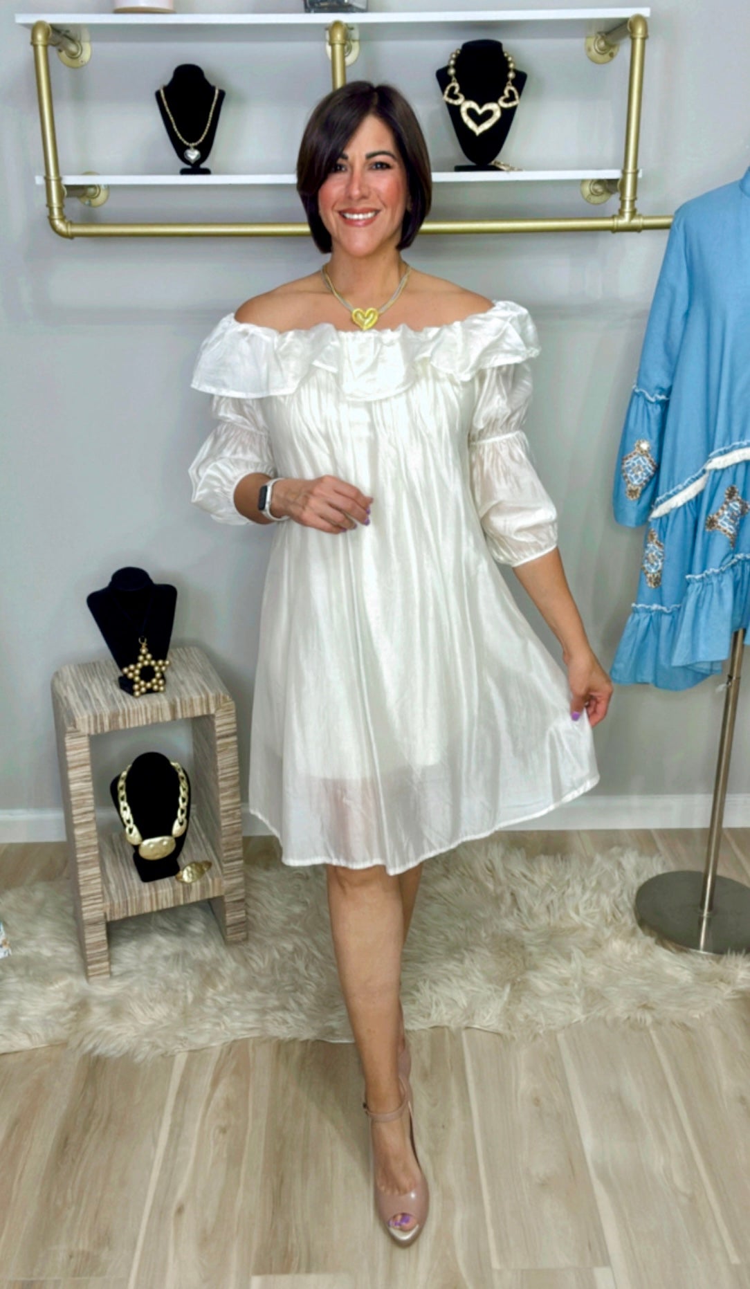 Italian Off Shoulder Ruffle Short Dress