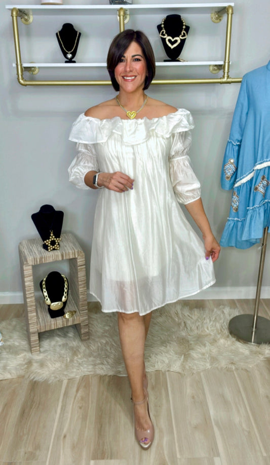 Italian Off Shoulder Ruffle Short Dress