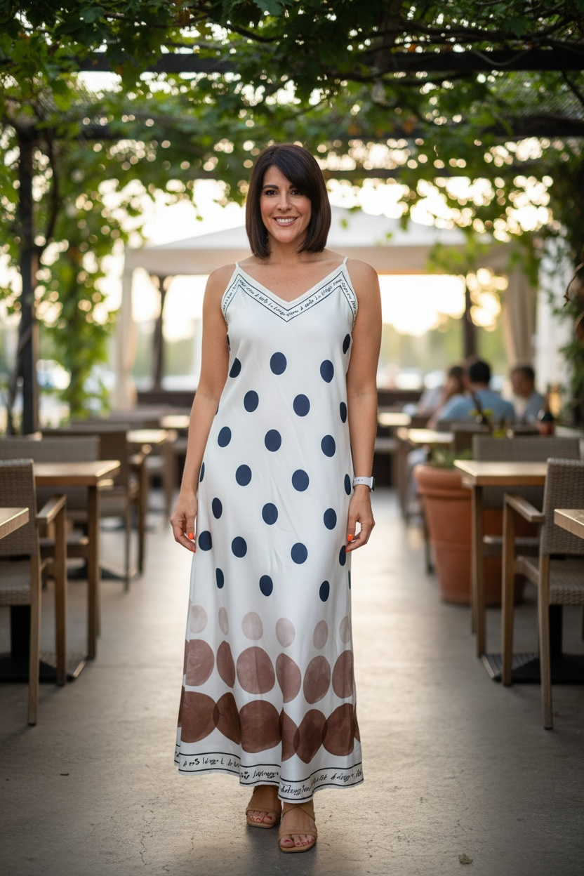Italian Polka Dots Sleeveless Maxi (Pearl/ navy dots)