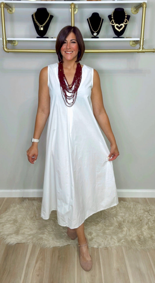 Italian V Neck Sleeveless Midi
