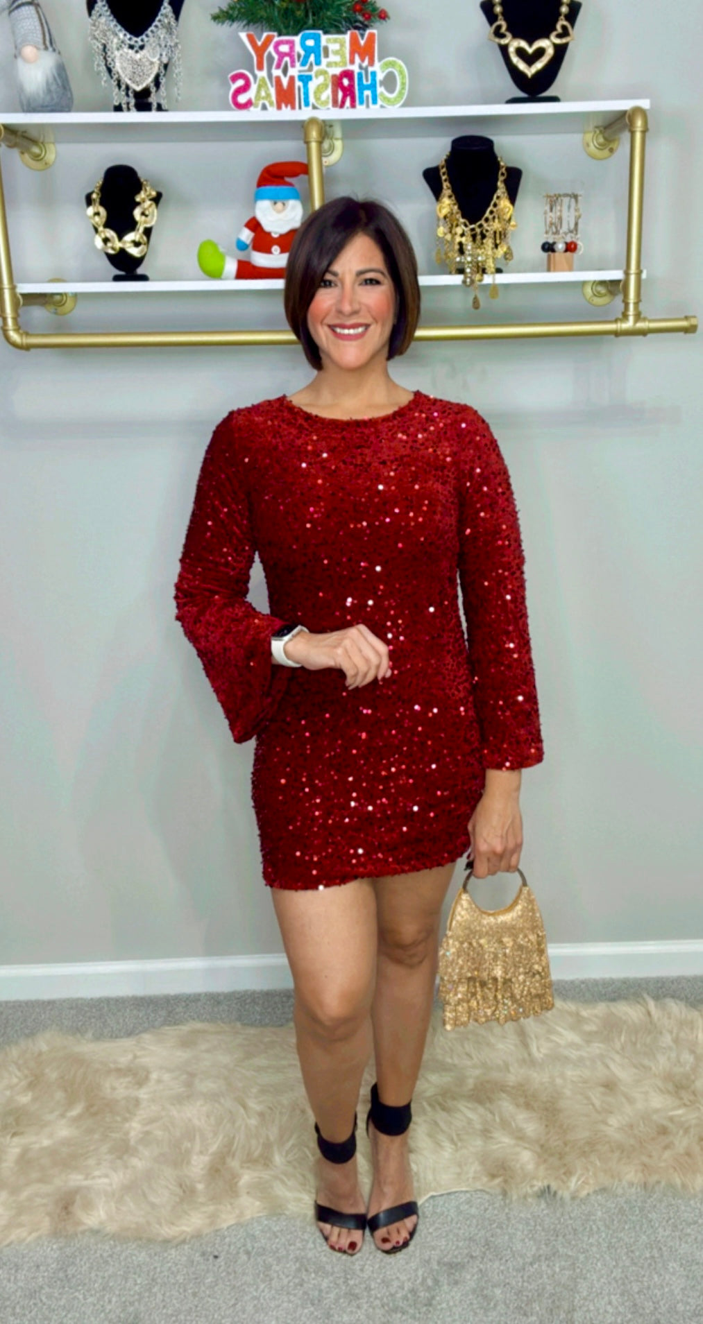 Italian Velvet Sequins Mini Dress