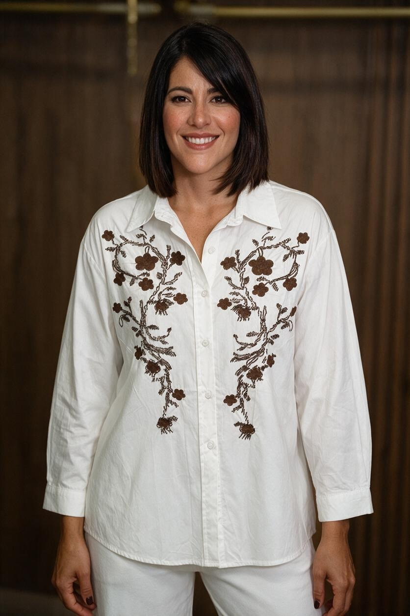 Italian Flower Embroidered Blouse