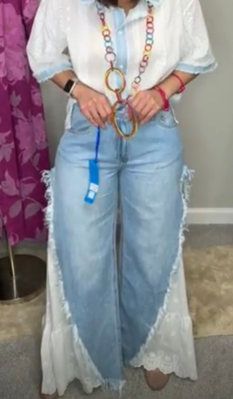 Eyelet Hem Wide Leg Jean