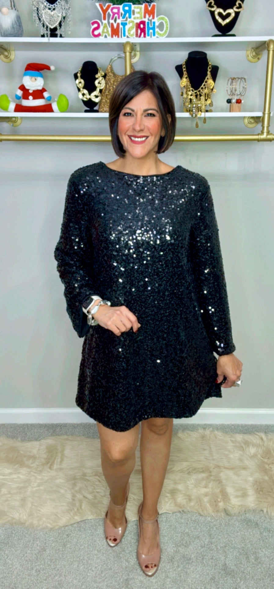 Italian Sequin Back Bow Dress