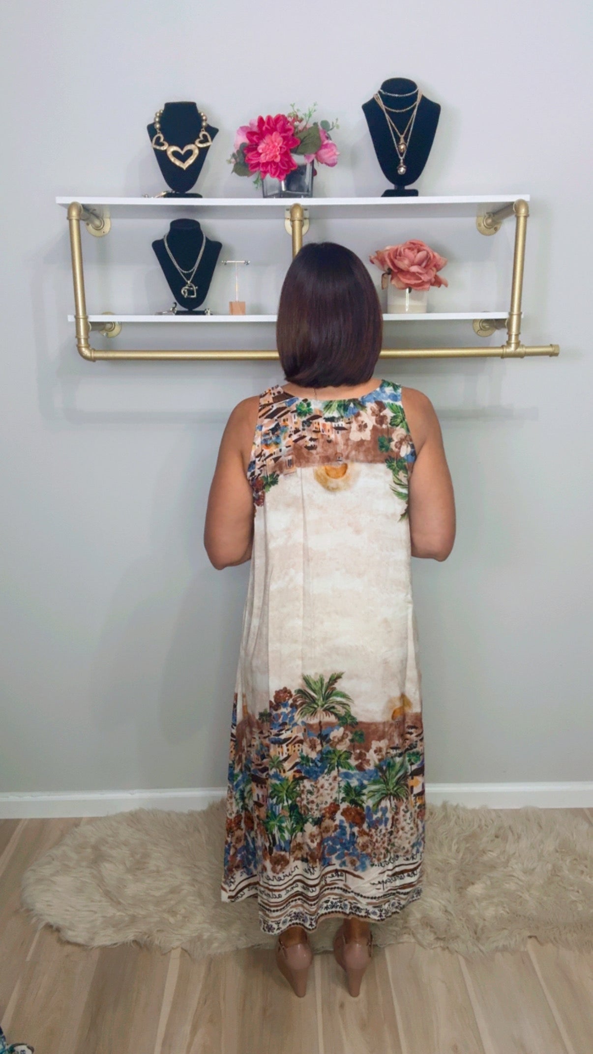 Italian Sleeveless Stamped Dress