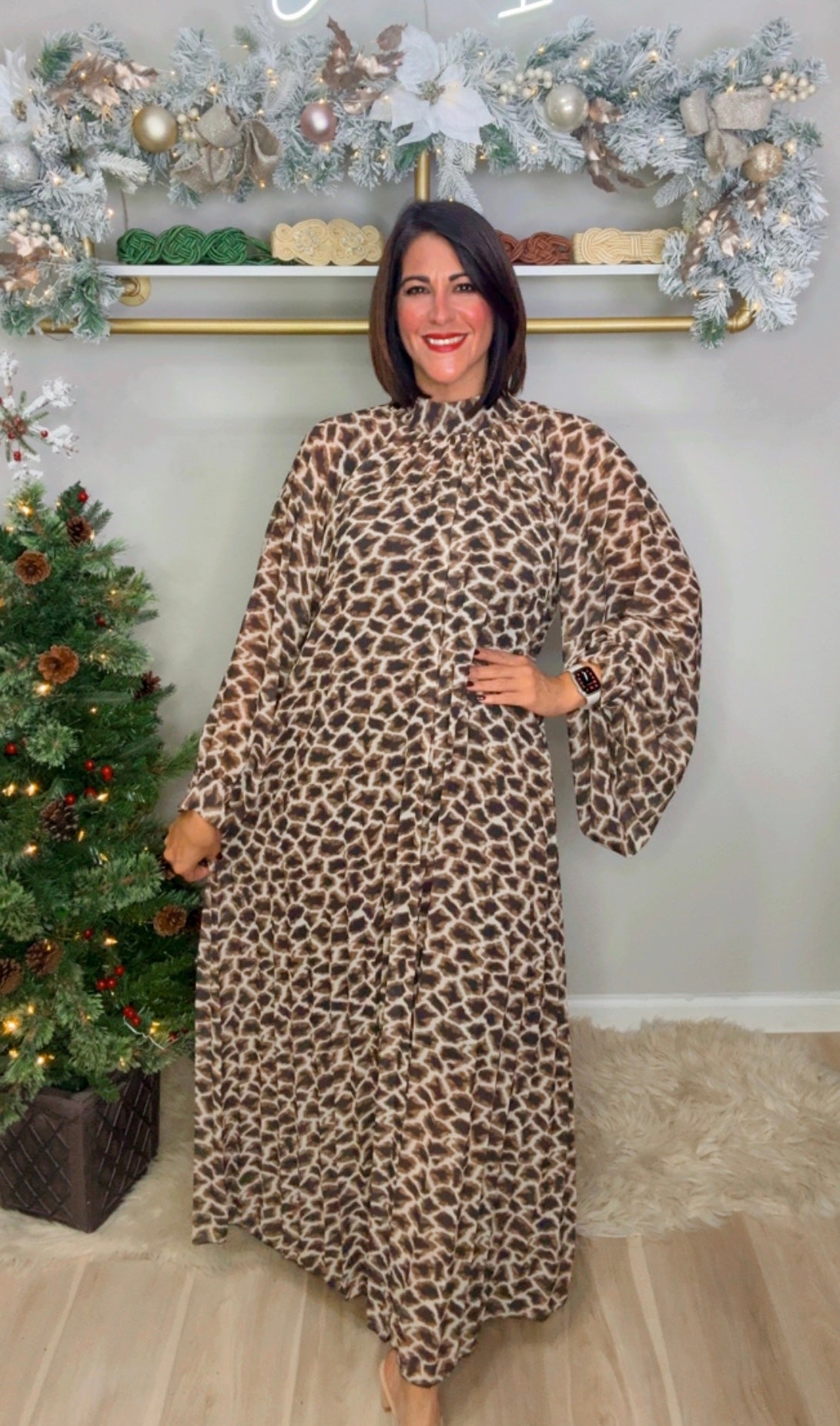 Italian Pleated Animal Print Maxi