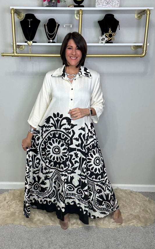 Italian Stamped Button Down Maxi.