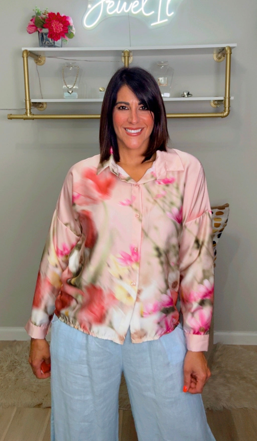 Italian Satén Stamped Blouse
