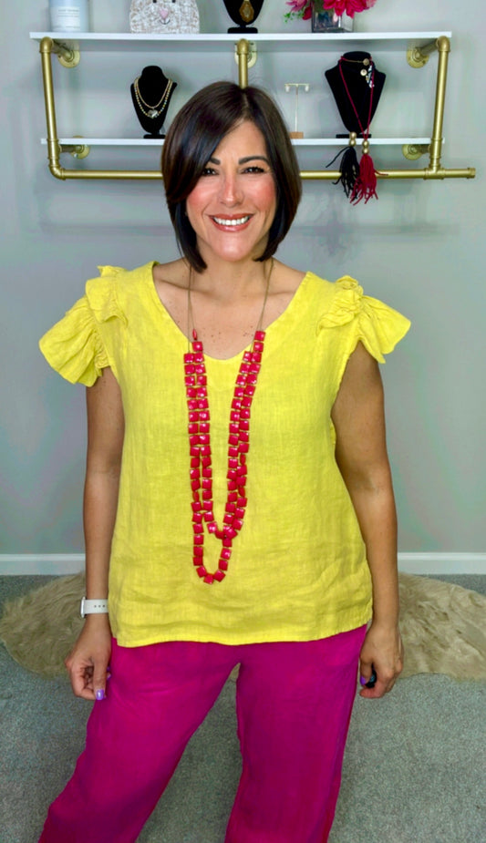 Italian Linen Ruffled Sleeves blouse