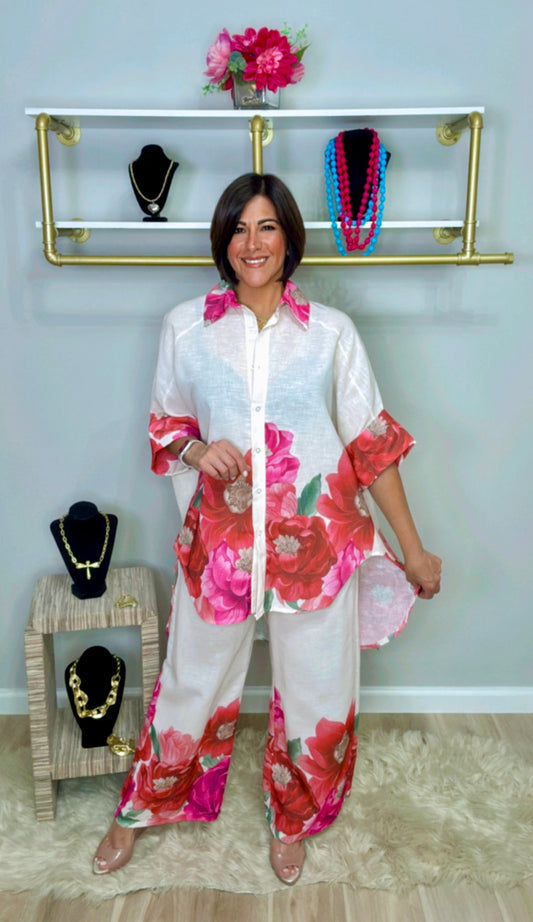 Italian Flower Stamped Pant Set