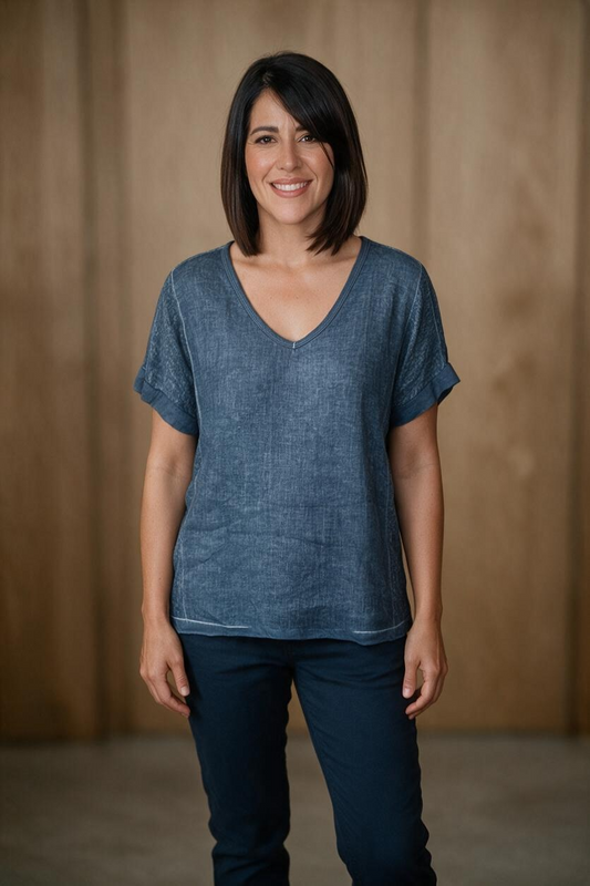 Italian Linen/cotton V neck blouse