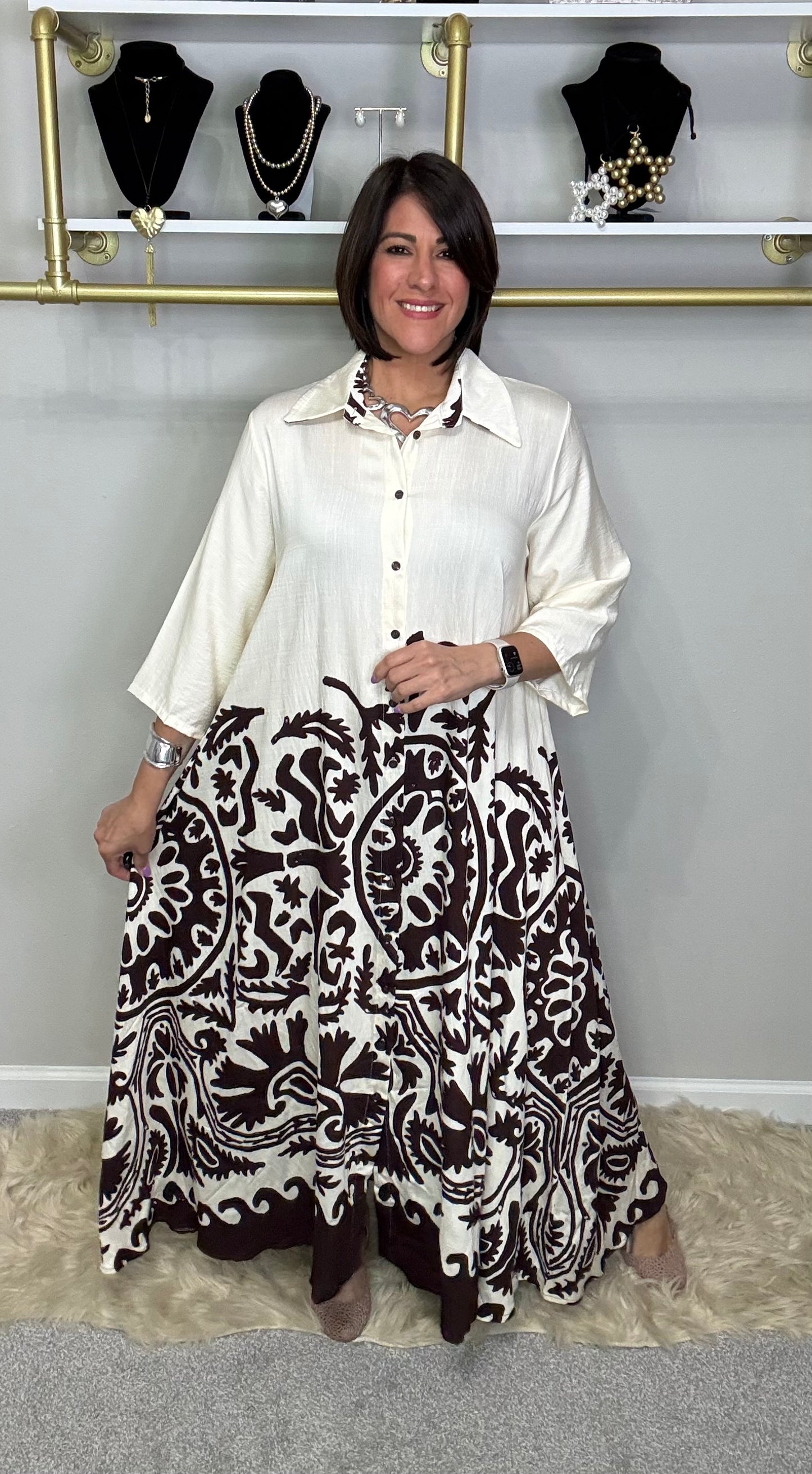 Italian Stamped Button Down Maxi.