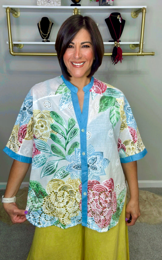 Italian Eyelet Floral Stamped blouse