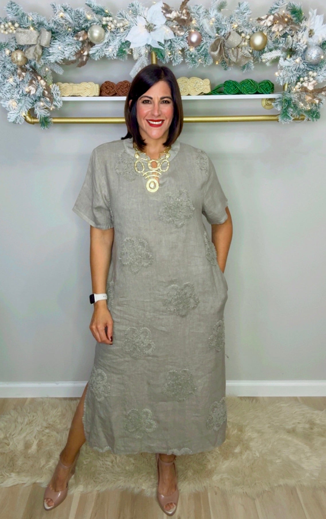 Italian Flower Distressed Linen Dress