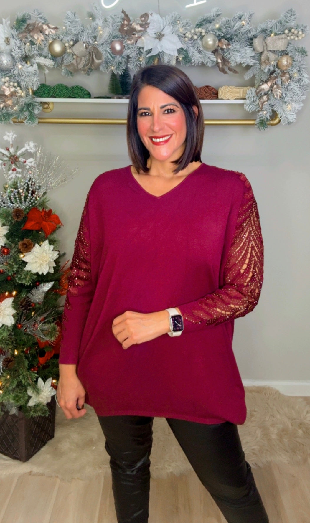 Italian Leaves Detail Sleeves Pullover