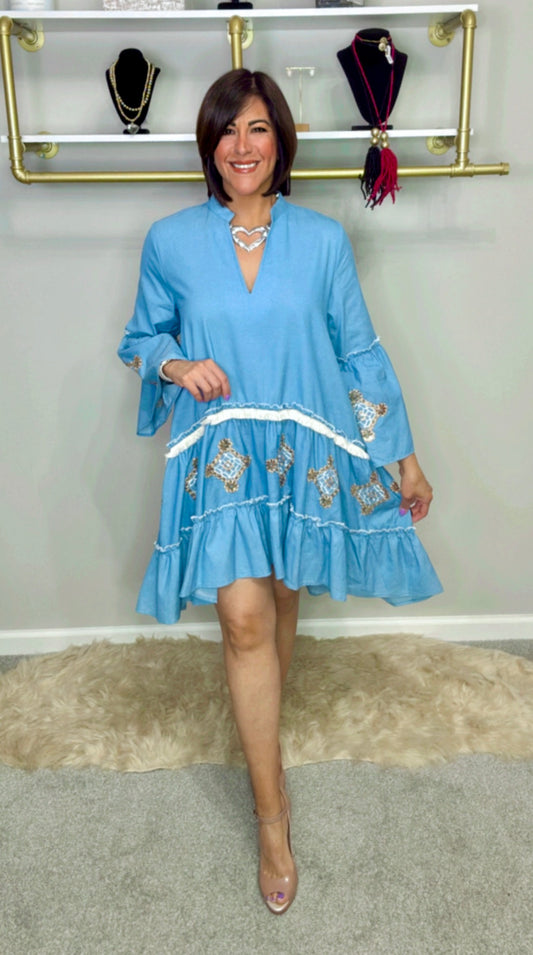 Italian Sequin Hem High Low Dress