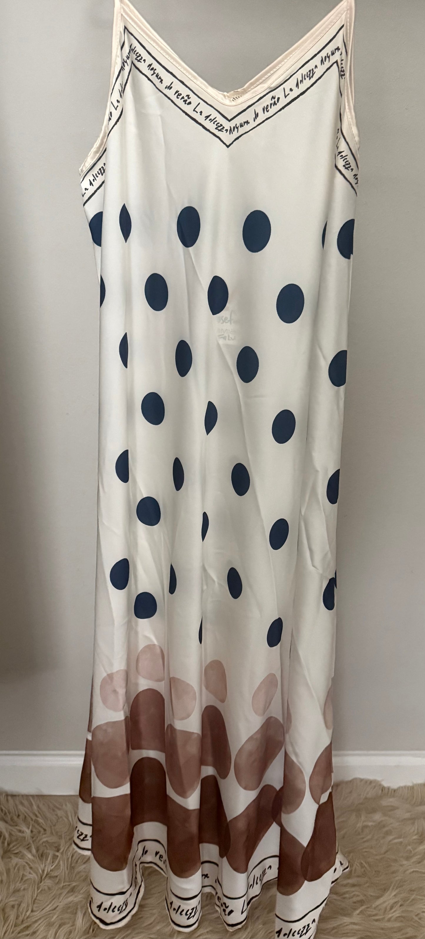 Italian Polka Dots Sleeveless Maxi (Pearl/ navy dots)