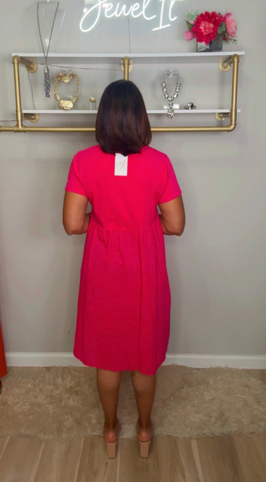 Italian Linen Blend Short Dress(fucsia)