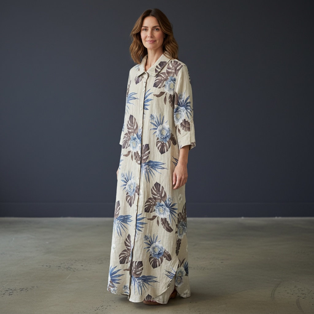 Italian Stamped Linen long dress shirt