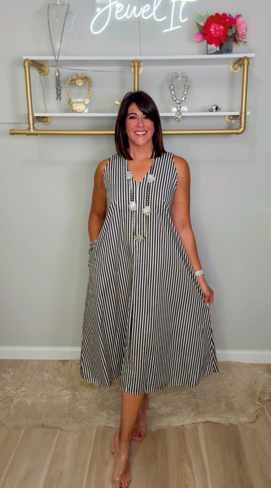 Italian Sleeveless Stripes Midi