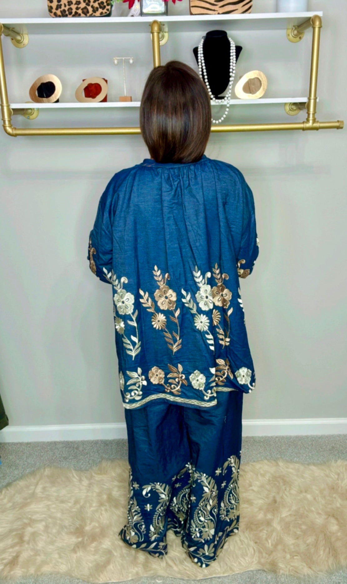 Italian Flower Embroidery Pant Set