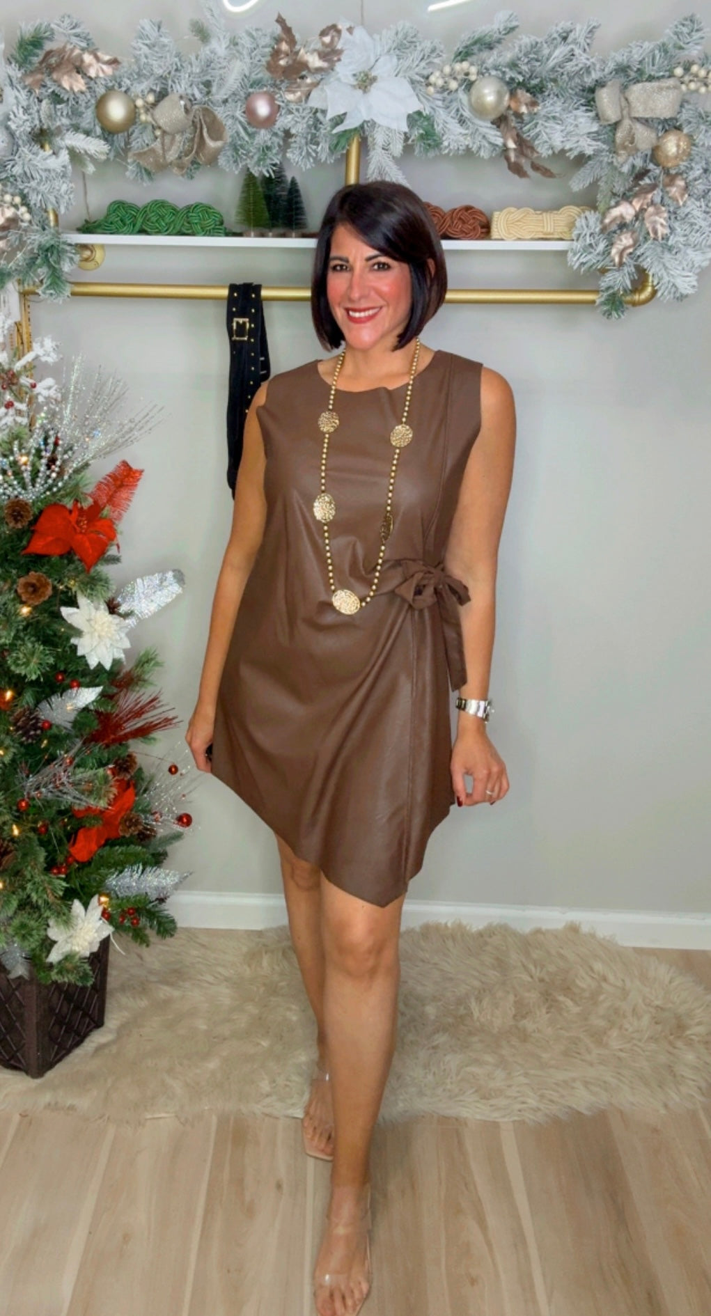 Italian Faux Leather Side Knot Dress