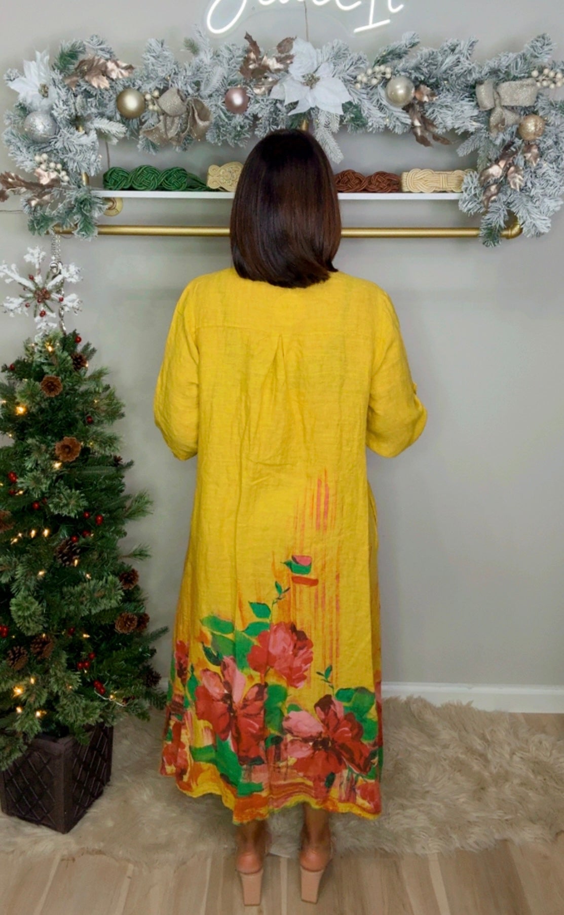 Italian Flower Stamped Linen Dress