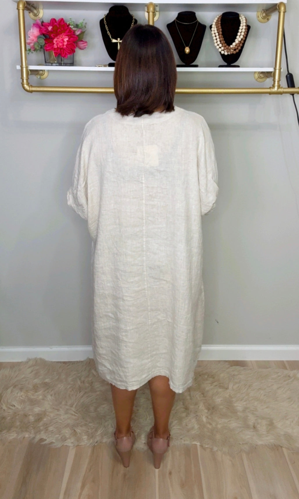 Italian Front Pockets Linen Midi