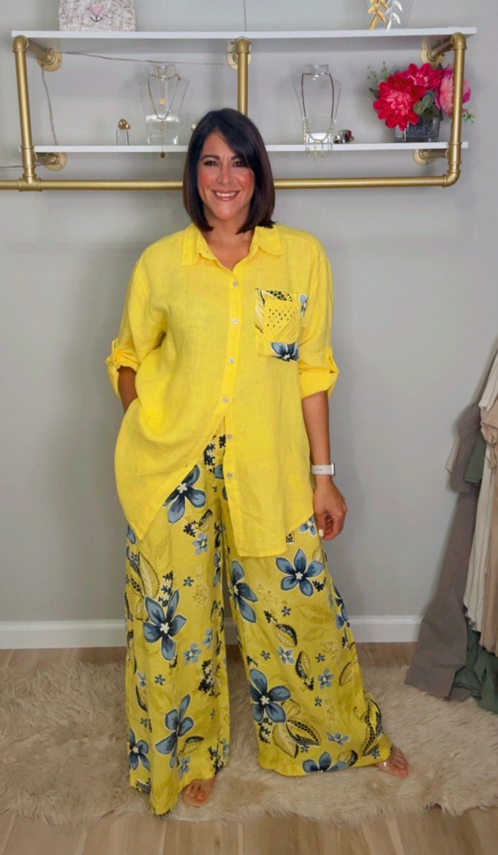 Italian Stamped Linen Pant Set