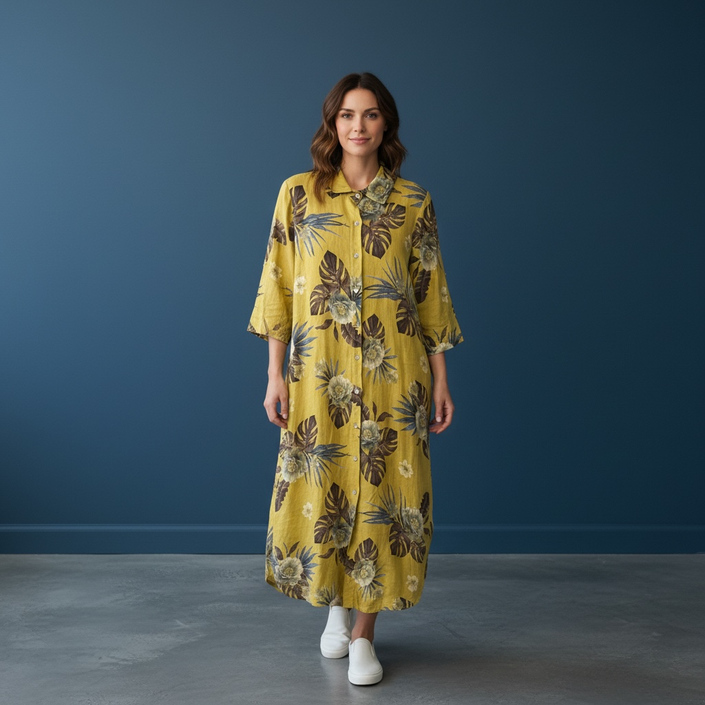 Italian Stamped Linen long dress shirt