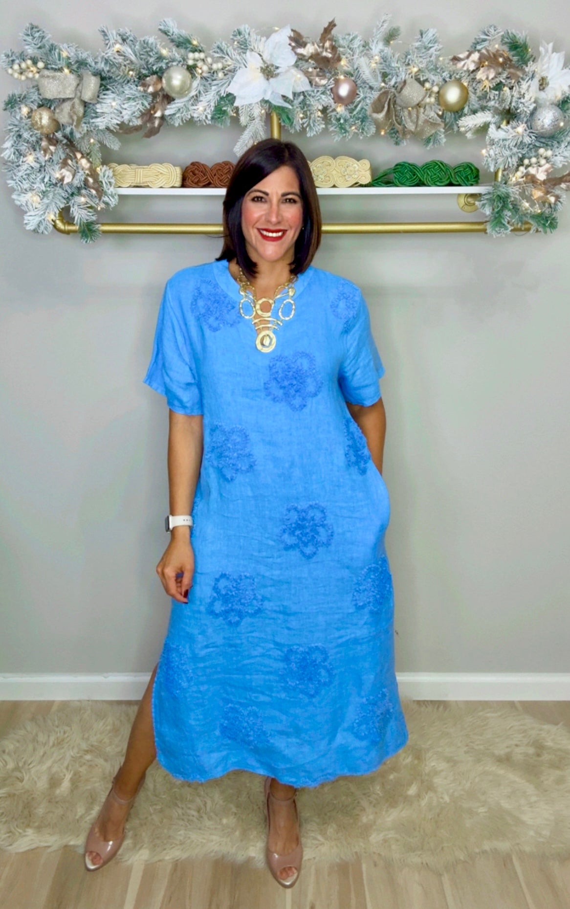 Italian Flower Distressed Linen Dress