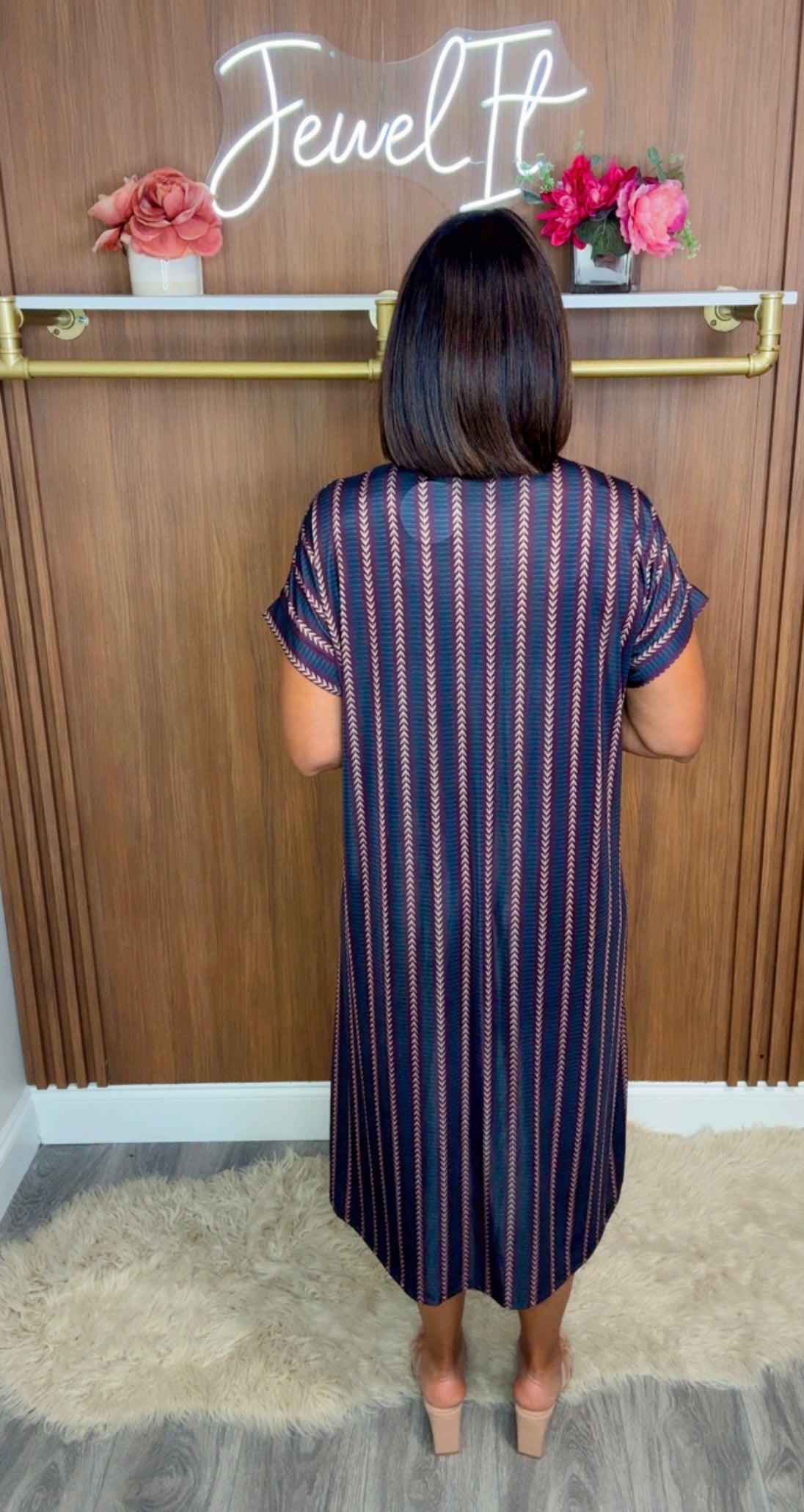 Italian V Neck Stamped Midi