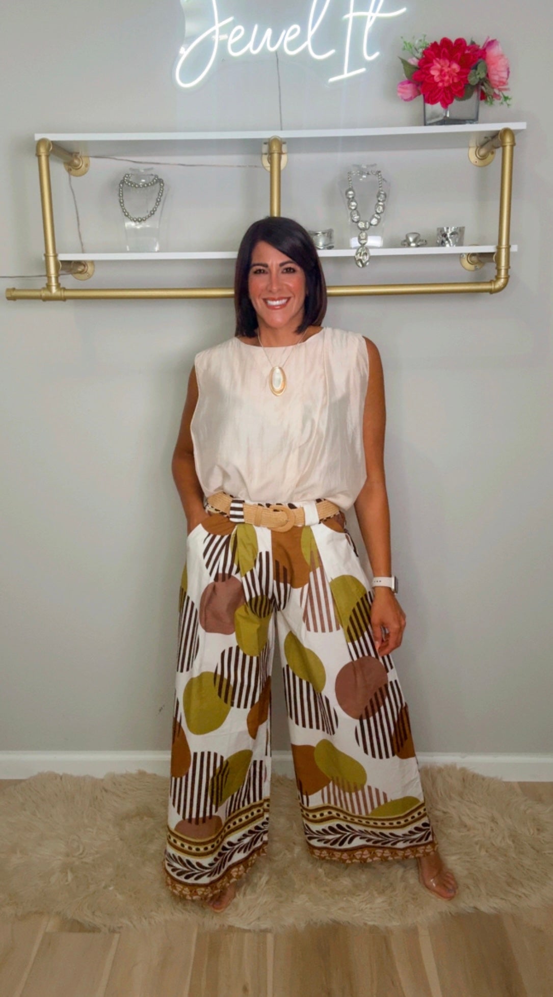 Italian Wide Leg Stamped Pants