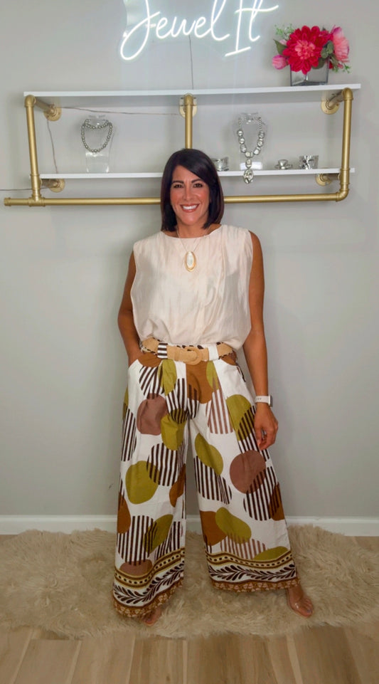 Italian Wide Leg Stamped Pants