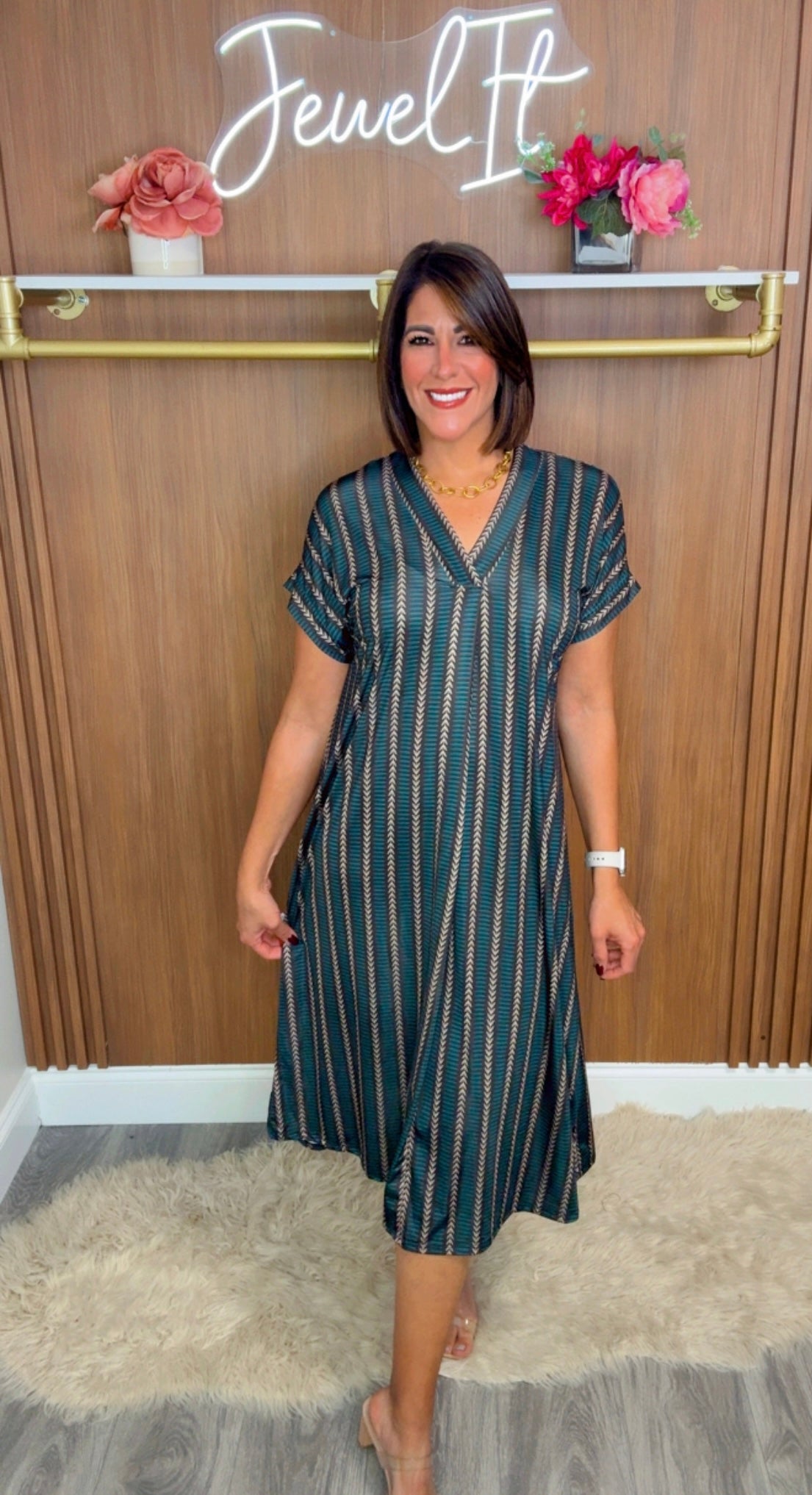 Italian V Neck Stamped Midi