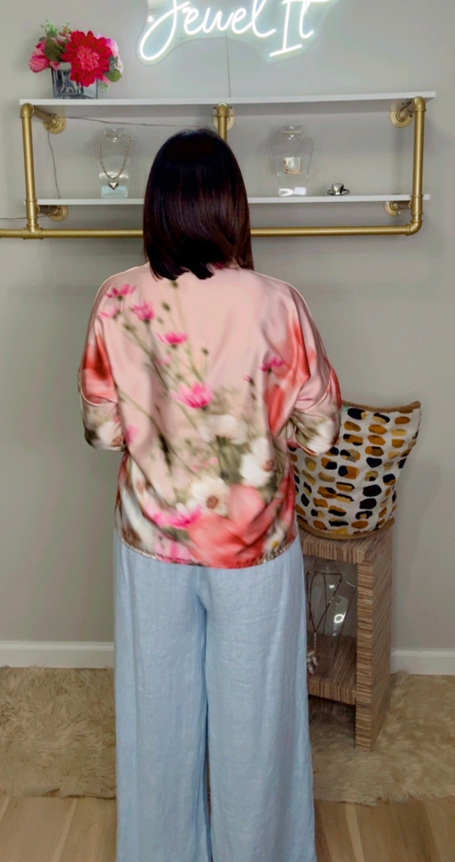 Italian Satén Stamped Blouse