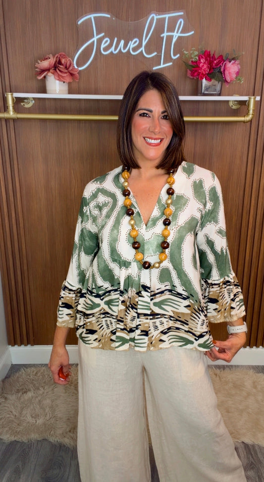 Italian Stamped Flowy Blouse