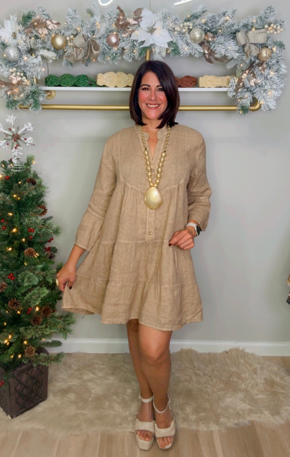 Italian Short Flowy Linen Dress