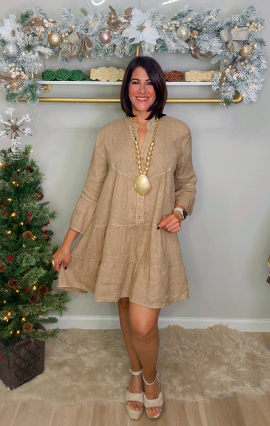 Italian Short Flowy Linen Dress