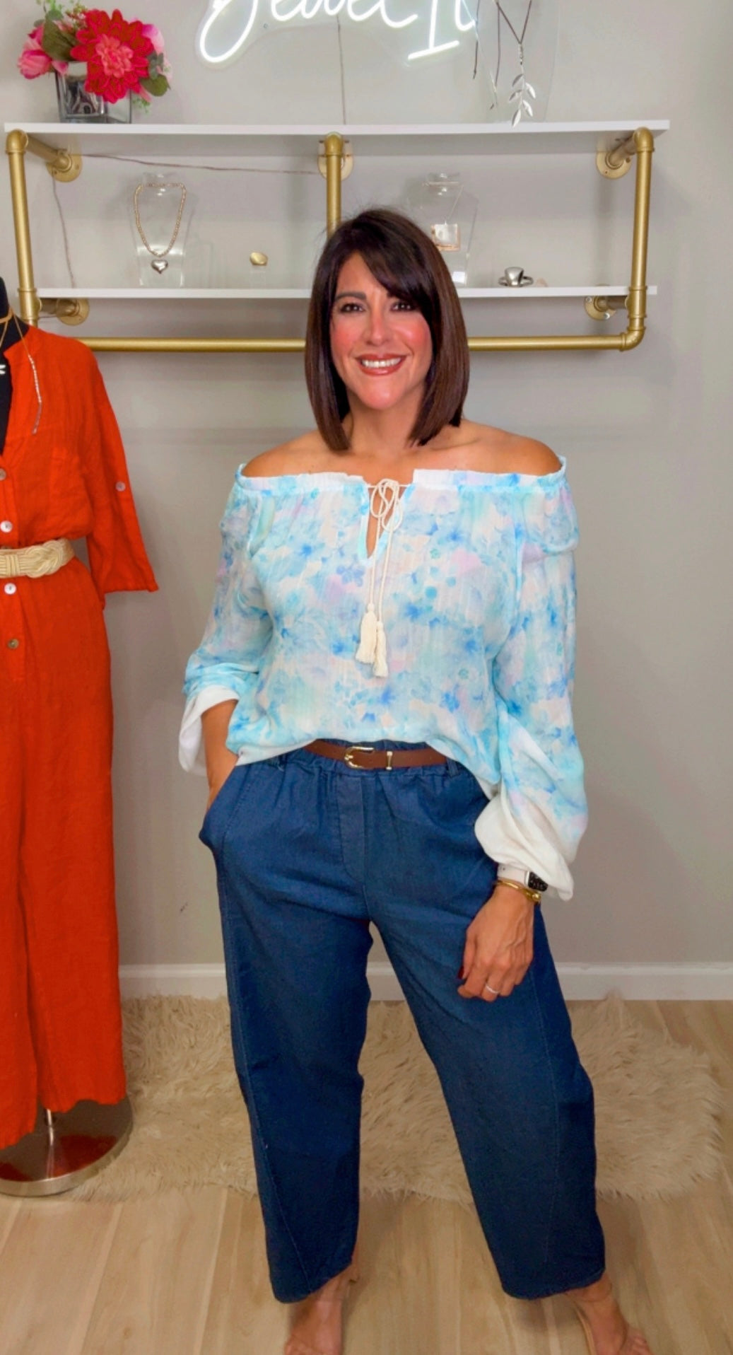 Italian Flower Stamped Blouse
