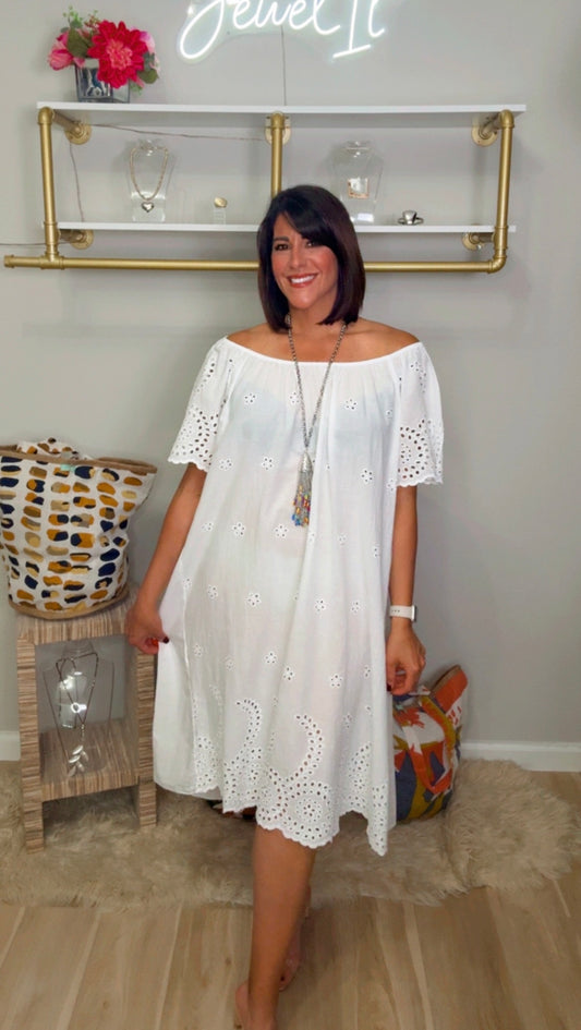 Italian Off Shoulder Eyelet Midi